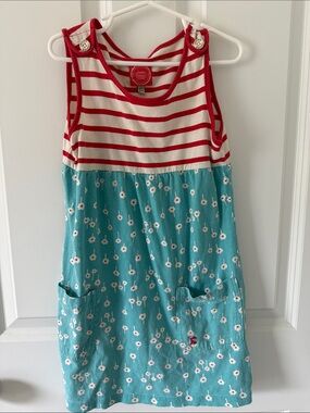 Joules Red and White Striped Tank Dress with Teal Floral Skirt